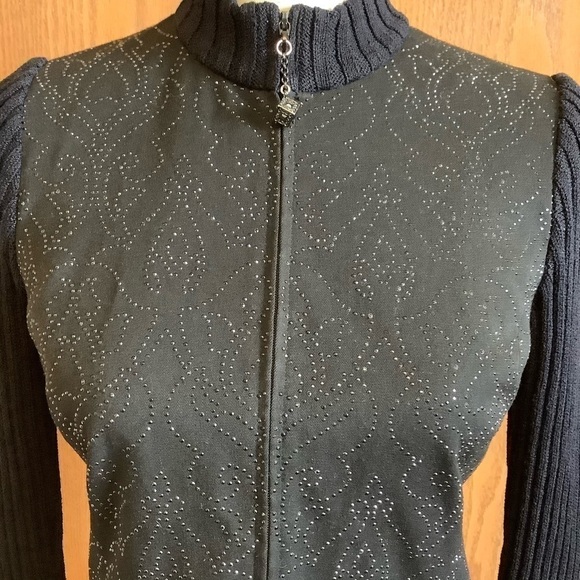 St. John Sport Black Zip-Up Rib Knit Cardigan Sz-P - Picture 2 of 9